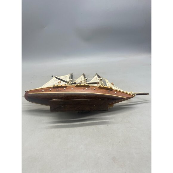 sail ship wood figurine display boat collectable 14x13" brown white latter's REA - Picture 15 of 16